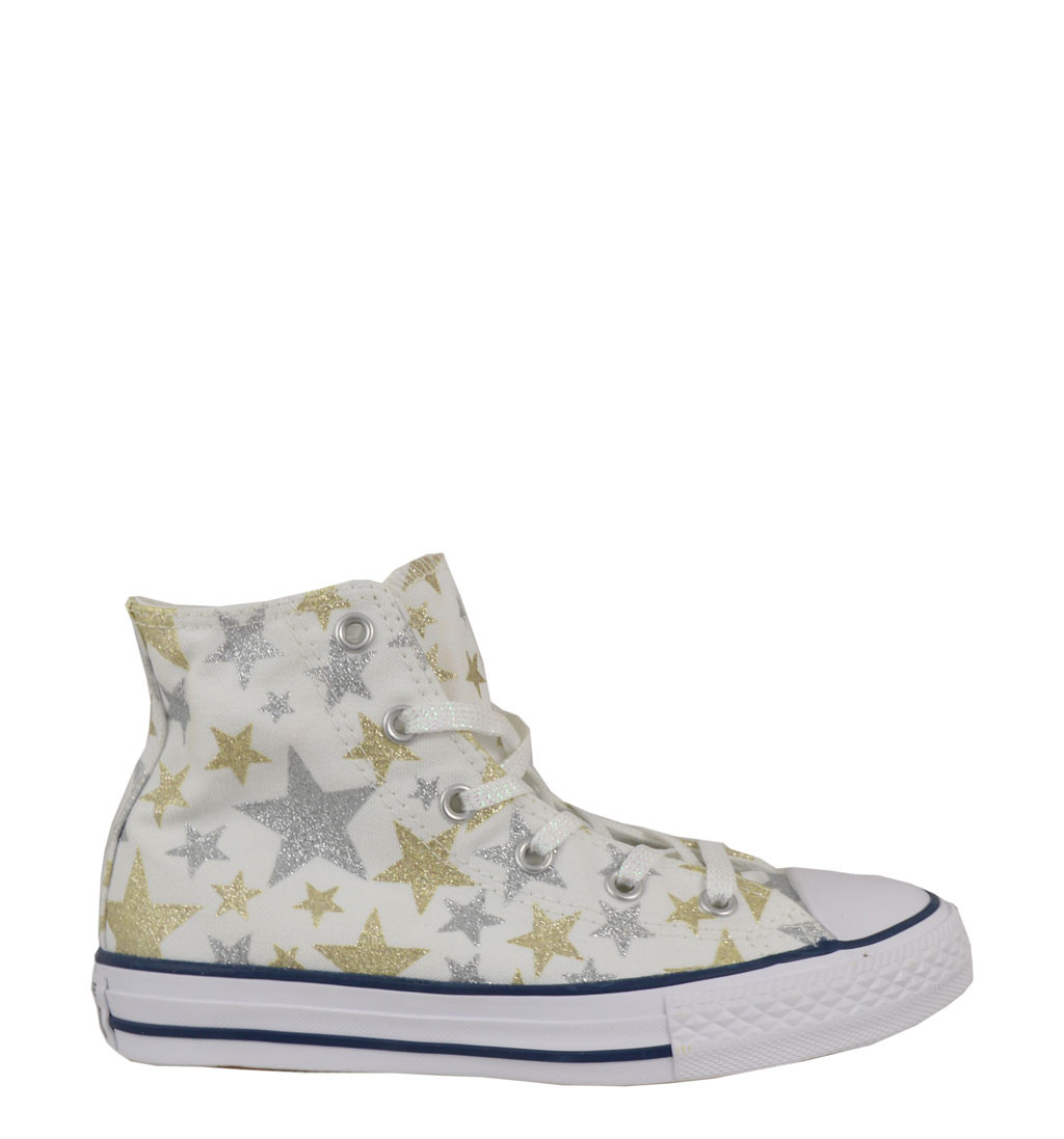 white converse with gold stars